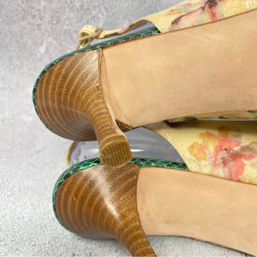 ❤️Beverly Feldman Silk Fabric and Snakeskin Leather Slingback Heels. Size 8 1/2 - Picture 10 of 13